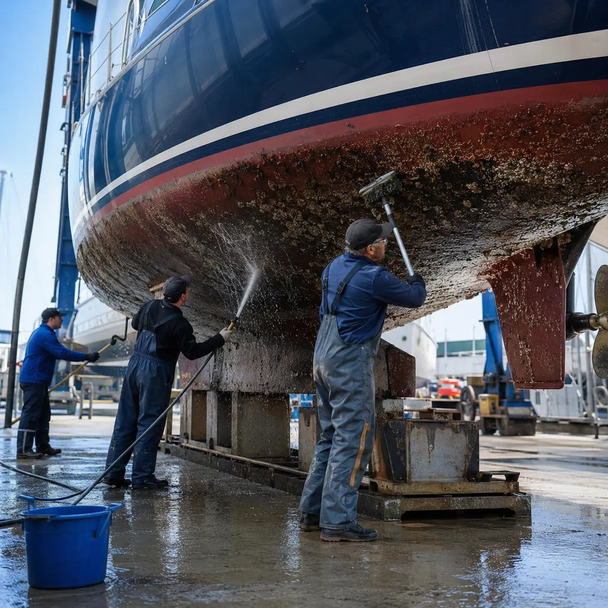 Hull cleaning at dockyard